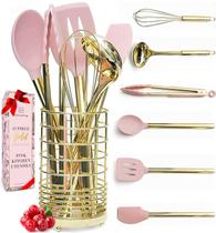 Conjunto de utensílios de cozinha STYLED SETTINGS dourado e rosa com suporte