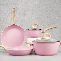 Conjunto de utensílios de cozinha Voocy Pink Antiaderente Ceramic com padrão de granito
