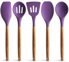 Conjunto de Utensílios de Cozinha Zulay - Silicone Antiaderente com Cabo de Madeira de Acácia