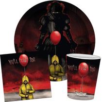 Conjunto de utensílios de festa Silver Buffalo IT Pennywise the Clown, pacote com 60 Conjunto de utensílios de festa Silver Buffalo IT Pennywise the Clown, pacote com 60