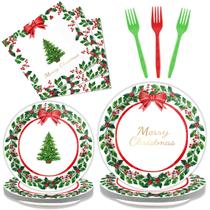 Conjunto de utensílios de mesa de festa Christmas Holly Leaf 96 unidades
