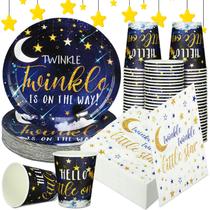 Conjunto de utensílios de mesa e suprimentos para festas Hushee Twinkle Twinkle Little Star Baby Shower, pratos, guardanapos, copos para 50 meninas convidadas, azul marinho Conjunto de utensílios de mesa e suprimentos para festas Hushee Twinkle Twinkle Little Star Baby Shower, pratos, guardanapos, copos para 50 meninas convidadas, azul marinho