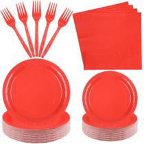 Conjunto de utensílios de mesa Fairooth Red Paper Prates, Guardanapos, Garfos x25