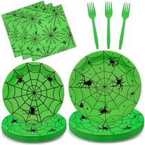 Conjunto de utensílios de mesa Gistome Halloween Spider Web 96 peças verdes