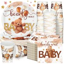 Conjunto de utensílios de mesa Hushee Brown Bear Baby Shower 200 unidades
