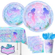 Conjunto de utensílios de mesa Mermaid Party Supplies Fruitful Party 113 unidades