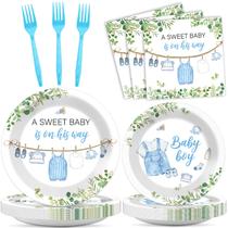 Conjunto de utensílios de mesa Ojustbeok Greenery Baby Shower Boy 96 unidades