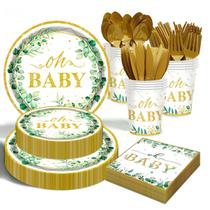 Conjunto de utensílios de mesa OUNIY Sage Greenery Baby Shower 175 unidades