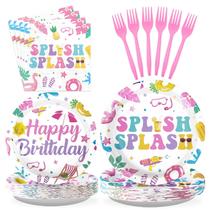 Conjunto de utensílios de mesa para festas Grencian Pink Flamingo Pool 96 unidades