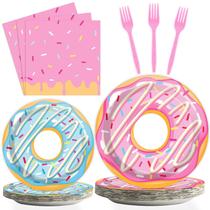 Conjunto de utensílios de mesa Tevxj Donut com tema de aniversário 96 unidades para 24 convidados