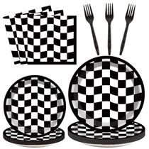 Conjunto de utensílios de mesa ZOIIWA 96 peças, preto, branco, xadrez, carro de corrida