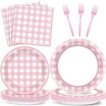Conjunto de utensílios de mesa ZOIIWA Pink Gingham para 50 convidados Conjunto de utensílios de mesa ZOIIWA Pink Gingham para 50 convidados