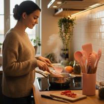 Conjunto de Utensílios de Silicone 8 Peças Rosa Resistente Cozinha Antiaderente