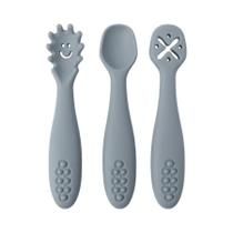 Conjunto de Utensílios de Silicone para Bebês - 3 Peças (Colher, Garfo) - Ideal para Treinamento Alimentar