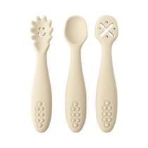 Conjunto De Utensílios De Silicone Para Bebês, 3 Peças, Colher Macia, Garfo, Treinamento De