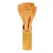 Conjunto de Utensílios Espátulas de Bambu com Copo 4 Peças Conjunto de Utensílios Espátulas de Bambu com Copo 4 Peças