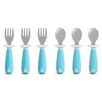 Conjunto de utensílios Munchkin Raise, garfo e colher para crianças, pacote com 6 unidades, azul