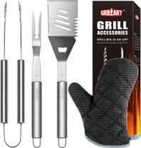 Conjunto de utensílios para churrasco GRILLART 3 peças de ferramentas para churrasco com luva isolada Conjunto de utensílios para churrasco GRILLART 3 peças de ferramentas para churrasco com luva isolada