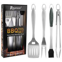 Conjunto de Utensílios para Churrasco ROMANTICIST 4 peças Kit Pesado para Churrasqueira