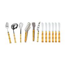 Conjunto de Utensílios para Cozinha 12 Peças Aço Inox Cabo Plástico Bambu Natural Lyor