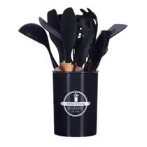 Conjunto De Utensílios Para Cozinha Em Silicone Com Cabo Madeira 12 Peças Utimix