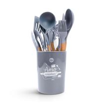 Conjunto de utensílios silicone 12 peças com suporte cinza - Dolce Home Conjunto de utensílios silicone 12 peças com suporte cinza - Dolce Home