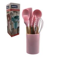 Conjunto De Utensilios Silicone 8 Pecas Fouet Concha Pincel Pegador Rosa Conjunto De Utensilios Silicone 8 Pecas Fouet Concha Pincel Pegador Rosa