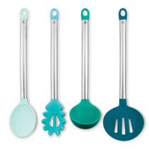 Conjunto de utensilios trendy com 4 peças em aço inox e silicone verde - hercules