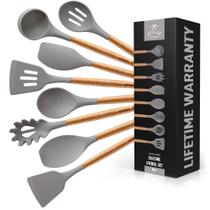 Conjunto de utensílios Zulay Kitchen antiaderente de silicone com madeira de acácia, 8 peças