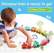 Conjunto de vagões de trem de dinossauros de madeira, 11 unidades com números Montessori Conjunto de vagões de trem de dinossauros de madeira, 11 unidades com números Montessori
