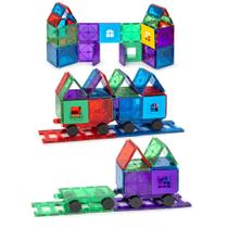 Conjunto de vagões de trem Magnetic Tiles Playmags 55 unidades para crianças +3 Conjunto de vagões de trem Magnetic Tiles Playmags 55 unidades para crianças +3