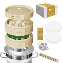 Conjunto de Vaporizador de Bambu Bella Cooks 28 cm com 2 Andares e Tampa Conjunto de Vaporizador de Bambu Bella Cooks 28 cm com 2 Andares e Tampa
