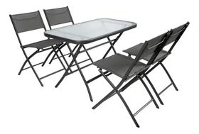 Conjunto De Varanda Aluminio 5 Pecas 1 Mesa 4 Cadeiras Cinza