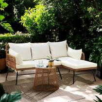 Conjunto de Varanda Bezseller Sofá de Rattan em L, 3 Peças Conjunto de Varanda Bezseller Sofá de Rattan em L, 3 Peças