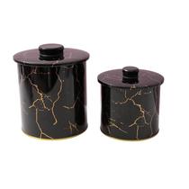 Conjunto de vasilhas de armazenamento de metal de mármore preto, 2 peças de 12/14 cm Conjunto de vasilhas de armazenamento de metal de mármore preto, 2 peças de 12/14 cm