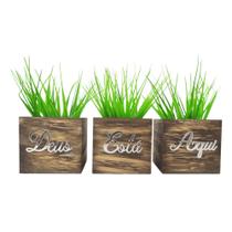 Conjunto de Vasinhos Decorativos - Madeira + Acrílico Espelhado Prata