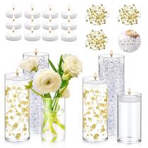 Conjunto de vasos: cilindro de vidro UDU, 6 peças com velas e pérolas