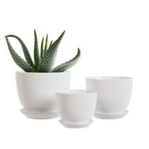 Conjunto de vasos de cerâmica de 3 plantadores de interior brancos 17x13x11cm Conjunto de vasos de cerâmica de 3 plantadores de interior brancos 17x13x11cm