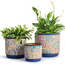 Conjunto de vasos de cerâmica DeeCoo com orifícios de drenagem 14/12/9 cm azul Conjunto de vasos de cerâmica DeeCoo com orifícios de drenagem 14/12/9 cm azul