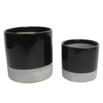 Conjunto de vasos de ceramica preto e cinza g 13cm x 13cm p 1