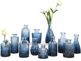 Conjunto de vasos de vidro azul TBWIND, 12 unidades para flores Conjunto de vasos de vidro azul TBWIND, 12 unidades para flores