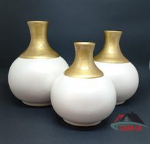 Conjunto de Vasos Decorativos Bojudinhas Elegance - Branco e Dourado