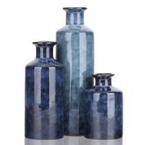 Conjunto de vasos QIANLING Blue Ceramic 3 vasos pequenos para decoração de casa