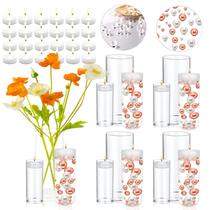 Conjunto de vasos UDU Cylinder Glass 6-8-10" com velas e pérolas