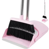 Conjunto de vassoura e pá de lixo BSKLIN Pink com alça ajustável Conjunto de vassoura e pá de lixo BSKLIN Pink com alça ajustável