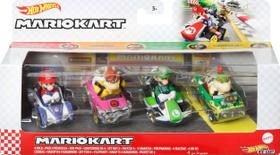 Conjunto de veículos de brinquedo Hot Wheels Mario Kart, pacote com 4 unidades com 1 exclusivo