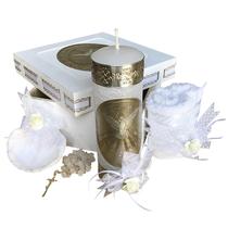Conjunto de velas de batismo Arcángeles Mexicanos com toalha, rosário e concha