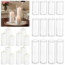 Conjunto de Velas FFUW 24 peças Velas Cilíndricas Brancas com Suportes de Vidro Conjunto de Velas FFUW 24 peças Velas Cilíndricas Brancas com Suportes de Vidro