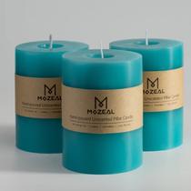 Conjunto de velas Pillar MOZEAL 3x4, servido à mão, turquesa sem perfume