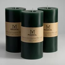 Conjunto de velas Pillar MOZEAL, derramado à mão, sem perfume, 3x6, verde escuro